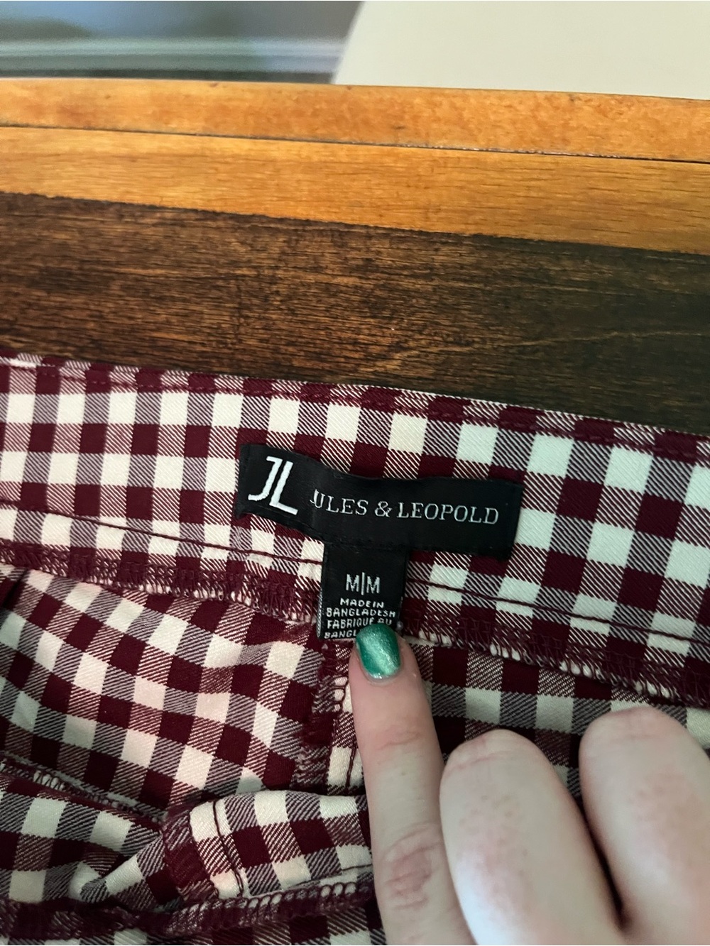 Jules & Leopold Burgundy and White Gingham Stretch Pants - Picture 2 of 3